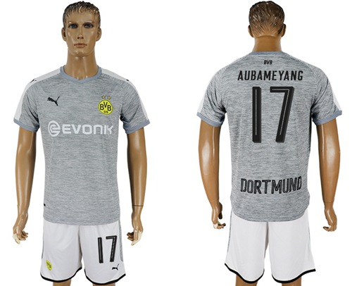 Dortmund #17 Aubameyang Grey Soccer Club Jersey
